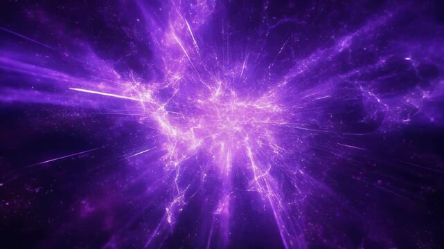 Bright purple explosion of light and particles in space-like environment