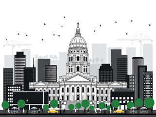 Obraz premium Topeka Kansas City Skyline Illustration featuring State Capitol Building