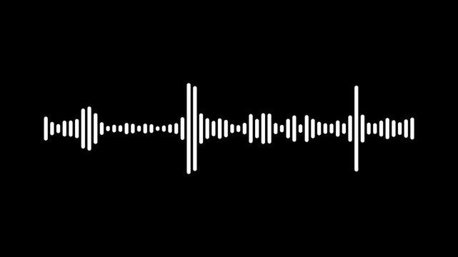 Minimalist audio spectrum visualization, white waveform on black background, White audio waveform spectrum animation, alpha channel, Sound line audio wave visualization voice record animation.4k