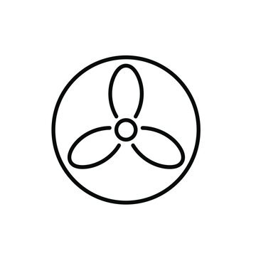 A simple line drawing icon of a fan in a circle