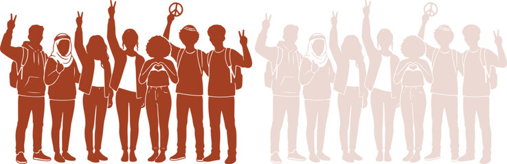 Fototapeta premium Light beige vector artwork displaying enthusiastic group of people celebrating happily together representing victorious positive social civic movement
