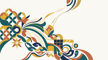 Fototapeta premium Abstract vector illustration featuring flowing geometric shapes with vibrant orange teal and yellow colors on a subtle white grid background