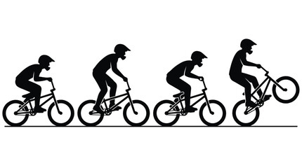 Obraz premium Silhouette of a cyclist riding a bicycle in four different positions and motions smoothly