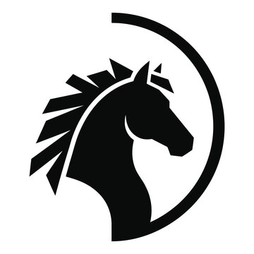 Black silhouette of horse head with mohawk in circle logo icon