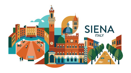 Obraz premium Colorful Illustration of Siena Italy Showcasing Historic Architecture and Vibrant Streets with Landmark Buildings