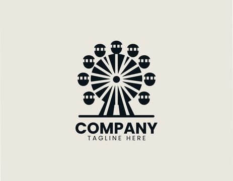 Minimal Ferris wheel amusement park black vector logo illustration style