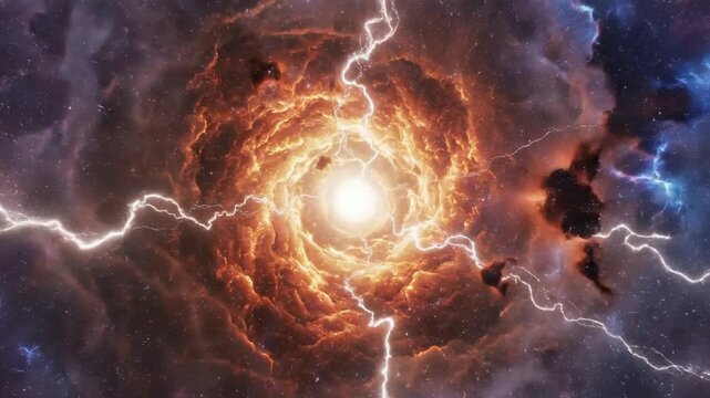 Dramatic Supernova Explosion Radiating Through Cosmic Nebula in Deep Space