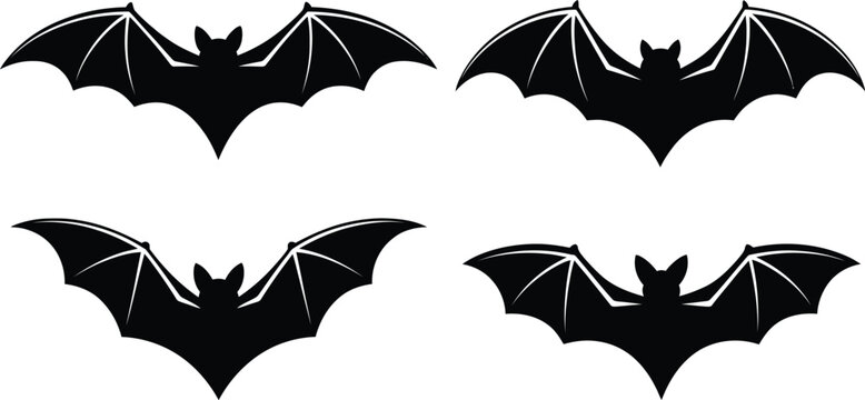 Halloween bat silhouette collection with detailed wings flying vampire bats vector illustration isolated on white background for decorations