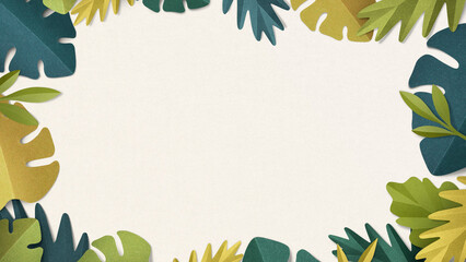 Tropical leaf frame desktop wallpaper, beige background © Rawpixel.com