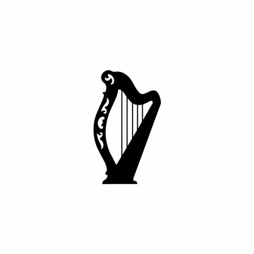 Classical harp musical instrument vector icon, Irish Gaelic lyre silhouette illustration