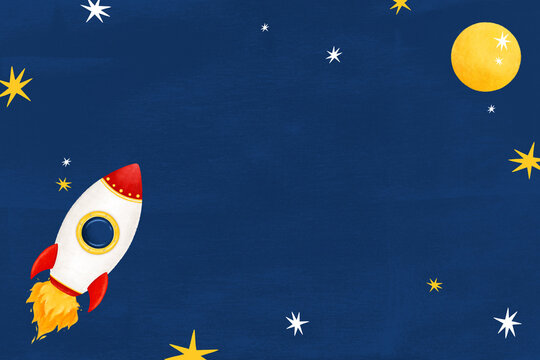 Space rocket frame background, cute galaxy illustration