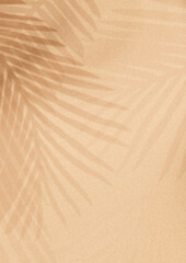 Fototapeta premium Soft beige background with palm leaf shadows creating a tropical vibe.