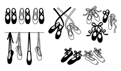 Ballet pointe shoes collection black and white illustration set © Nurnobi