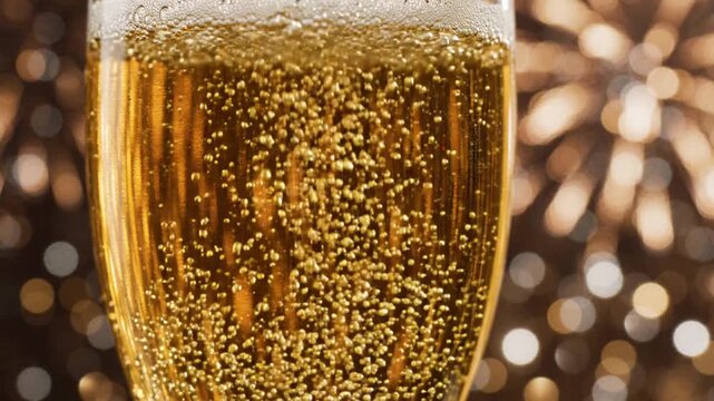 Sparkling Champagne Glass with Golden Fireworks Background