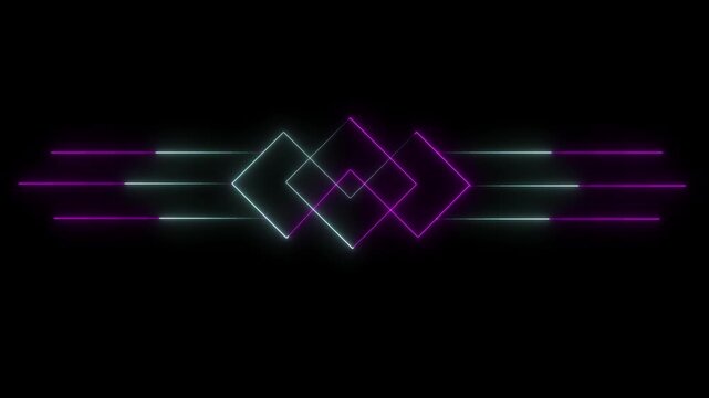 Glowing neon deco divider header icon isolated on black background. deco divider icon animation. 4k video motion graphic anima