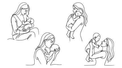 Obraz premium Mother and baby illustrations in various loving poses and designs