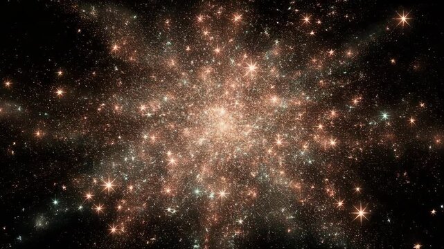 Bright explosion of star-shaped fireworks against a dark night sky