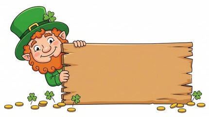 Fototapeta premium Cartoon Leprechaun Peeking Over Blank Sign