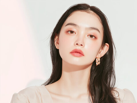 美容, 女性, スキンケア, 化粧品, ビューティー, 若い女性, 美肌, 日本人, アジア人, フェイシャル, メイク, 美容液, 保湿, クリーム, エイジングケア, 美容医療, エステ, 美容クリニック, 肌ケア, ナチュラルメイク, 透明感, ツヤ肌, モデル, 笑顔, ポートレート, クローズアップ, リラックス, 癒し, 健康的, 美白, コラーゲン, ヒアルロン酸, アンチエイジング