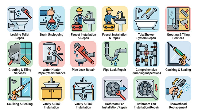 Collection of Plumbing and Home Repair Service Icons.