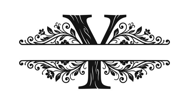 Split letter Y monogram with elegant floral decorative elements