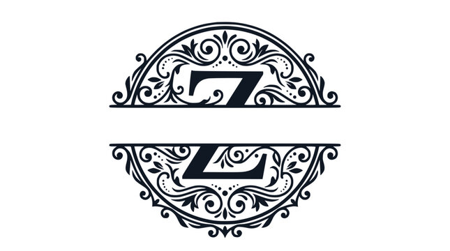 Elegant split letter Z monogram with ornate floral circular frame