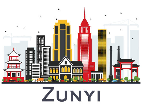 Zunyi China Skyline Cityscape Vector Illustration with Colorful Buildings and Landmarks
