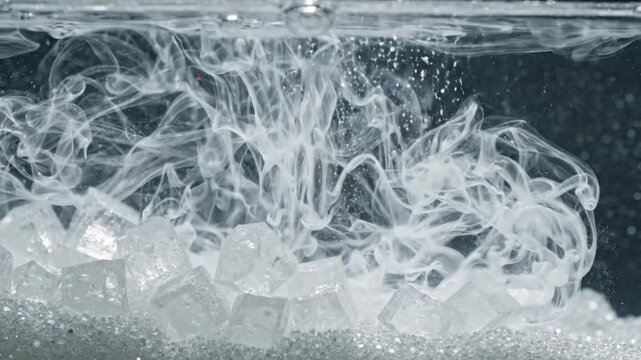 White Ink Swirling Underwater with Ice Cubes