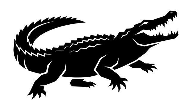 Black Silhouette of an Aggressive Alligator with Open Mouth