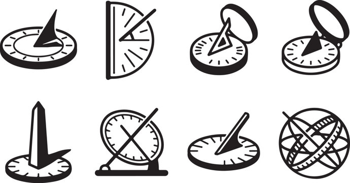 Collection of vintage sundial and clock vector icons Vector