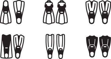 Six different styles of black and white swim flippers Vector © Nur