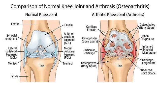 Comparison of normal knee joint and arthritis osteoarthritis with arthritis