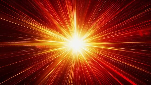 Bright red and orange light burst with dynamic streaks and dots
