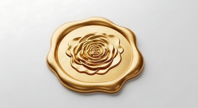 Golden rose emblem with detailed petals and a luxurious feel on a white background