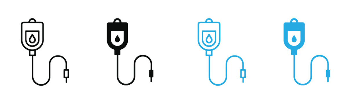  IV DripIcons Medical Infusion Bag Vector  Set .Intravenous Therapy and Blood Donation Outline and Glyph Symbol .Hospital Medical Saline Solution Drip Bag Icon for Healthcare Design .