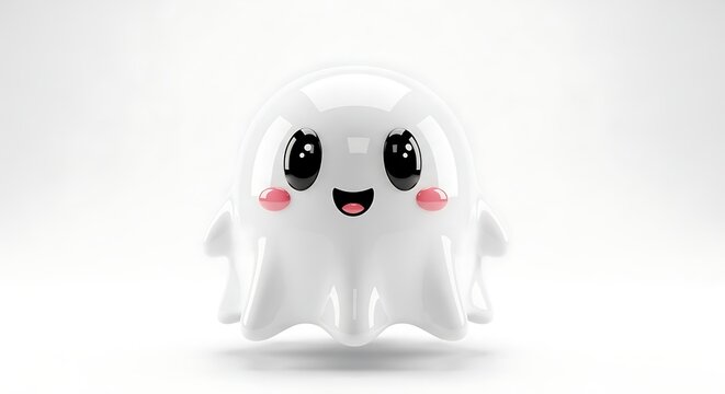Adorable cartoon ghost character with a happy expression on a white background