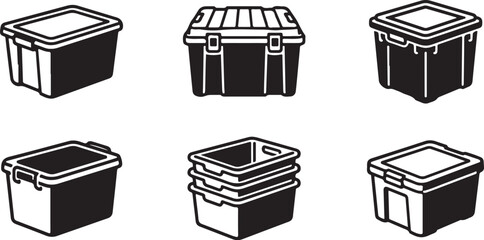Set of six different storage bins and containers illustration Vector © Nur