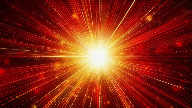 Bright abstract explosion of light with red and yellow rays and dots