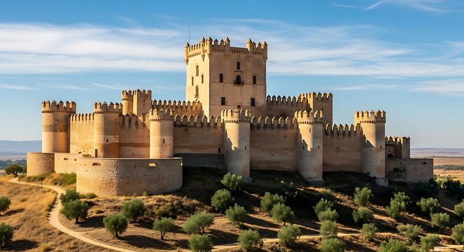 Majestic medieval castle of Belmonte standing on a hill in Spain.