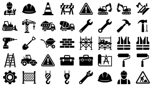 Under Construction Silhouette Icons Editable Vector Set