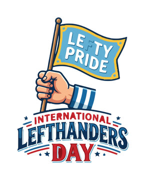 Left-handed pride flag, International Lefthanders Day logo, lefty symbol, vector illustration
