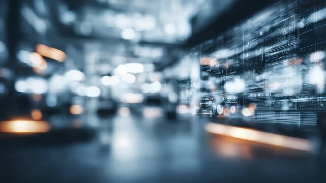Abstract digital interface with glowing lines, data points in high tech, futuristic environment. Perfect for illustrating artificial intelligence, innovation, advanced technology themes in modern