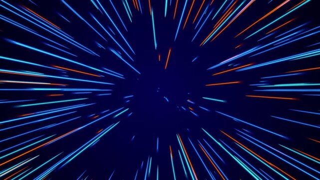 abstract blue yellow neon speed lights streaks animation, fiber energy lights flow technology and science stream vertical social media motion background