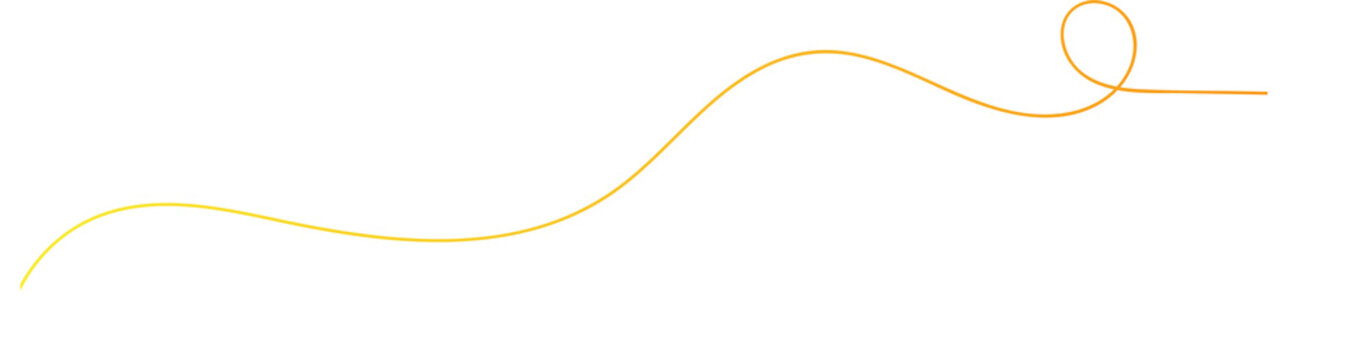 A single continuous wavy yellow line with a loop design element isolated on transparent background