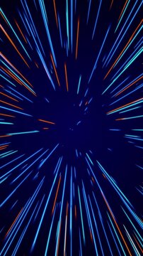 abstract blue yellow neon speed lights streaks animation, fiber energy lights flow technology and science stream vertical social media motion background