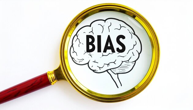 Magnifying glass focusing on brain with bias text
