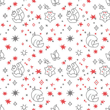 Seamless pattern with squirrels and stars