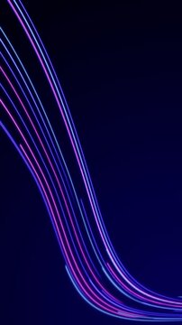 abstract blue pink neon speed lights streaks wave animation, fiber energy lights flow technology and science stream vertical social media motion background