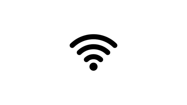 Black WiFi Signal Icon With Sequential Reveal Animation From Dot To Arcs On White Background Concept Of Internet Connection And Network Strength