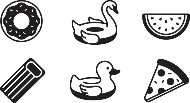 Black and white flat icons set of food and ducks Vector
